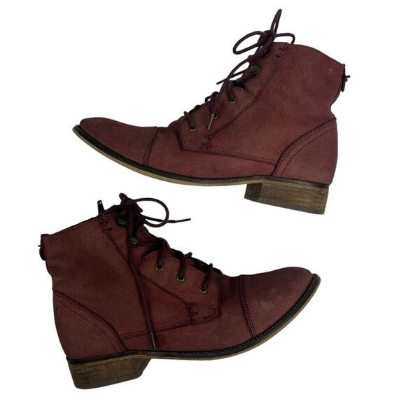 Steve Madden Robin Boots Size 8 Leather Burgundy Red Lace Up Ankle Bootie Troopa - Picture 4 of 11